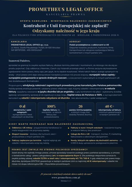 Pierwsza strona dokumentu: Oferta handlowa - Windykacja należności zagranicznych
